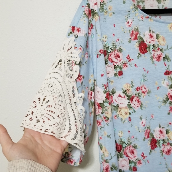 Umgee L Floral Crocheted Lace Tunic Short Dress - Picture 6 of 6